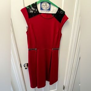 NWT Red cap sleeve dress with lace and zipper detailing.